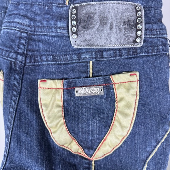 Derion Denim Jumpsuit M Zip Front Rhinestone Piping Embroidered Y2K One Piece - Picture 6 of 13